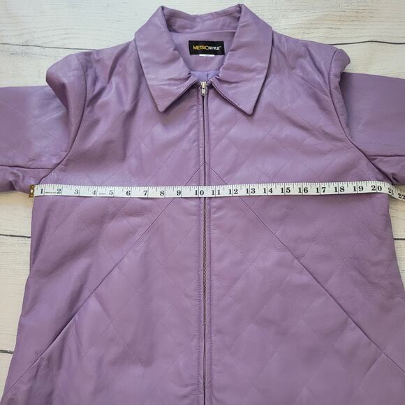 Metro Style Size L Purple Leather Jacket Full Zip Quilted Minimalist Statement - Picture 5 of 9